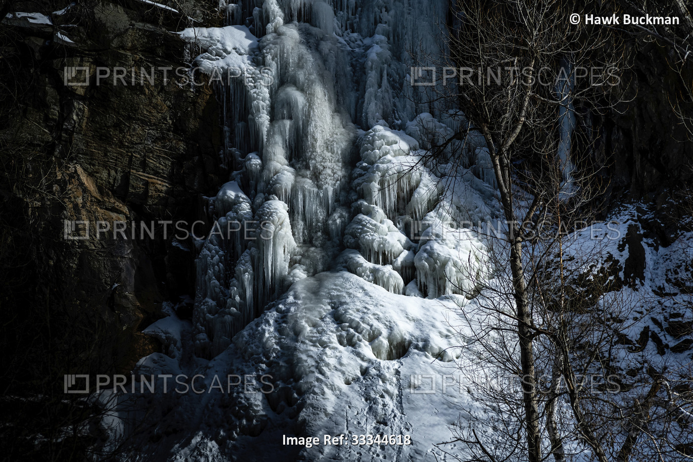 Blue ice on a cliff, Spearfish Canyon, Black Hills National Forest; South ...
