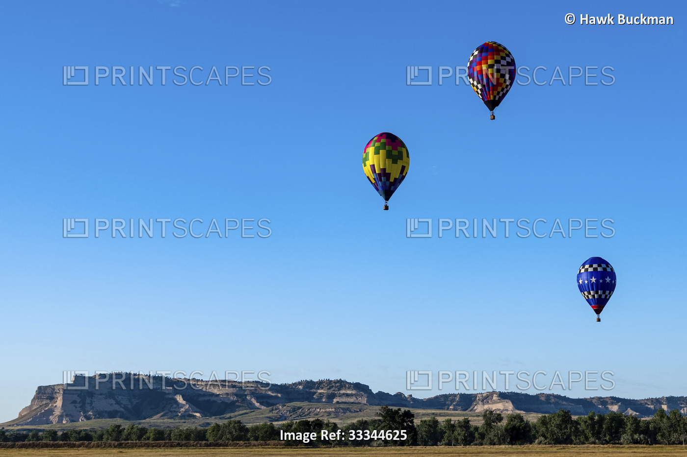 Hot air balloons over Scotts Bluff National Monument; Nebraska, United States ...